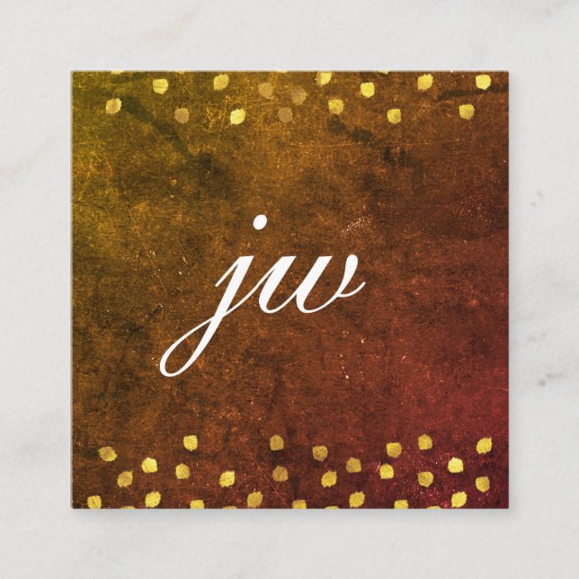 Cartão De Visita Quadrado Textura elegante com monograma de manchas ouros (Frente)