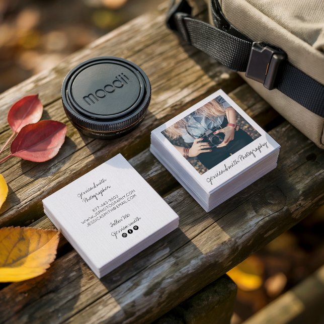 Cartão De Visita Quadrado Textura em papel branco de foto-fotógrafo russo (Rustic photographer photo white paper texture)