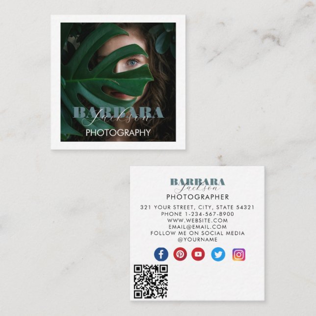 Cartão De Visita Quadrado Textura em papel branco de foto-fotógrafo russo (Frente/Verso)