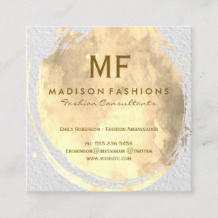 Cartão De Visita Quadrado Textura Moderna Cores de Água Brutos com Monogram