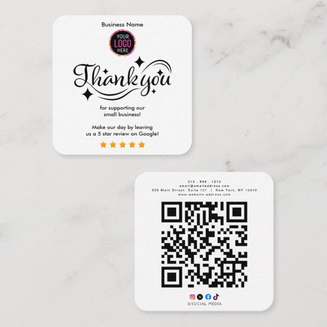 Cartão De Visita Quadrado  Thank You For Shopping  (Frente/Verso)