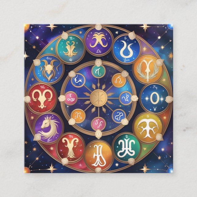Cartão De Visita Quadrado  the circle with the zodiac signs (Frente)