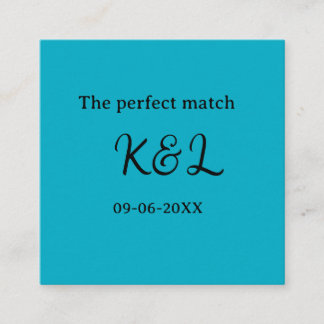 Cartão De Visita Quadrado The perfect match couple name letter date blue sim