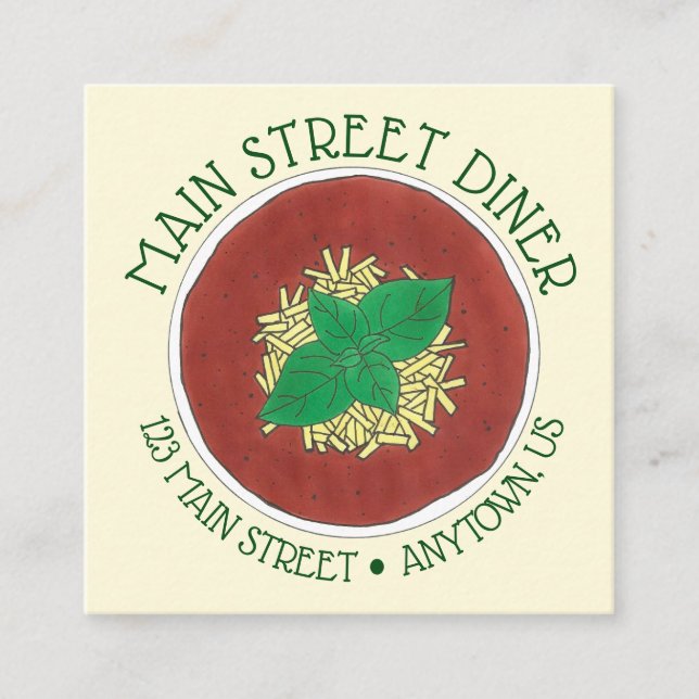Cartão De Visita Quadrado Tigela do Tomato Basil Soup Restaurante Italiano (Frente)