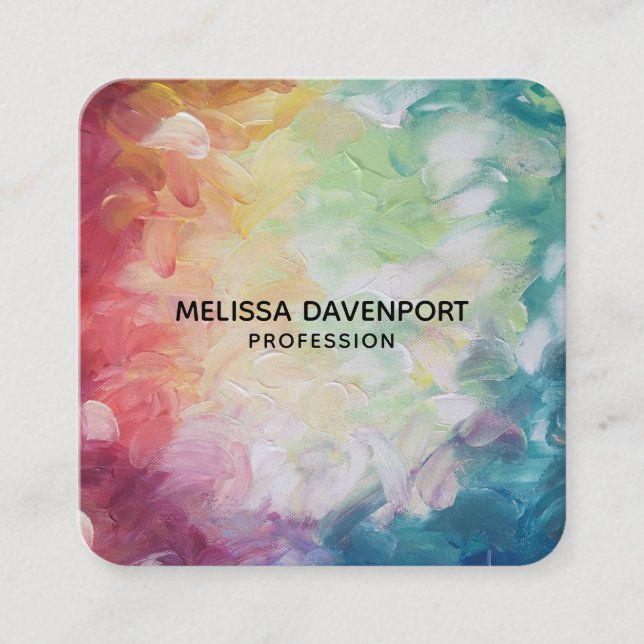 Cartão De Visita Quadrado Tinta Abstrato Verde Azul Vermelha Espessa Texturi (Frente)