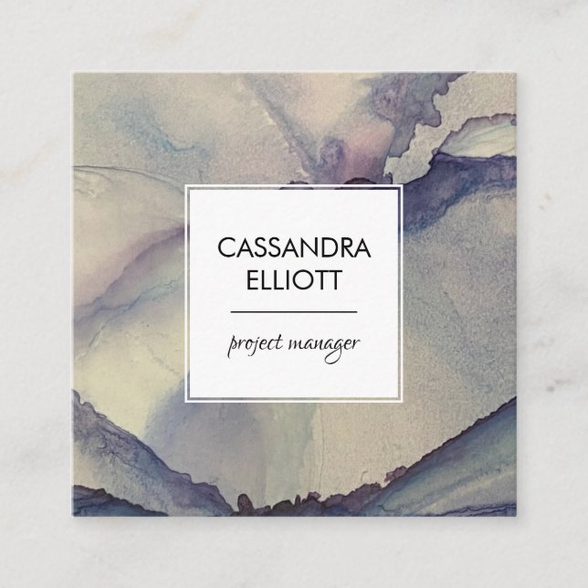 Cartão De Visita Quadrado Tinta de Álcool Roxo abstrato poeirenta Azul Roxo  (Frente)