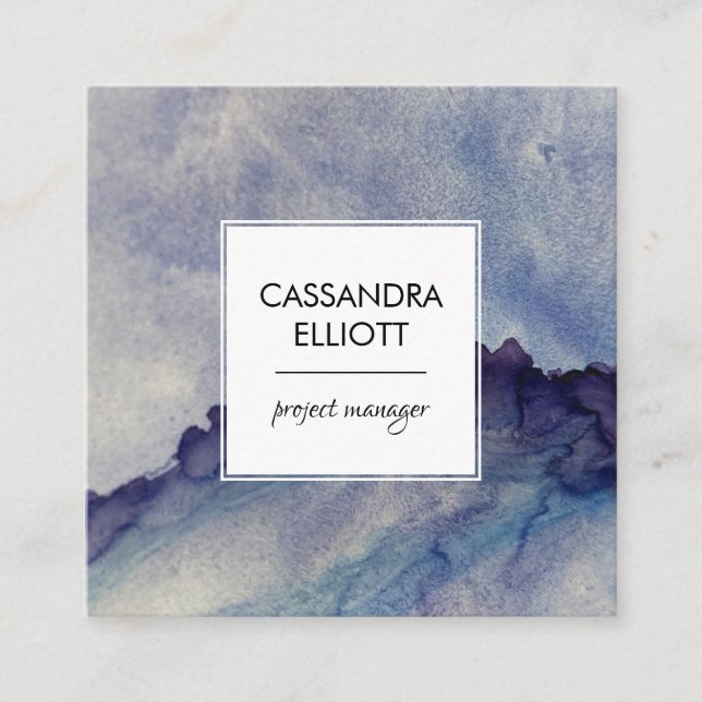 Cartão De Visita Quadrado Tinta de Álcool Roxo abstrato poeirenta Azul Roxo  (Frente)