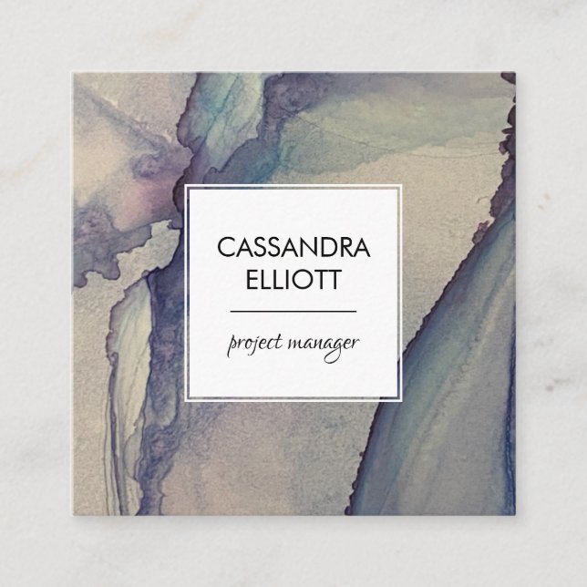 Cartão De Visita Quadrado Tinta de Álcool Roxo abstrato poeirenta Azul Roxo  (Frente)