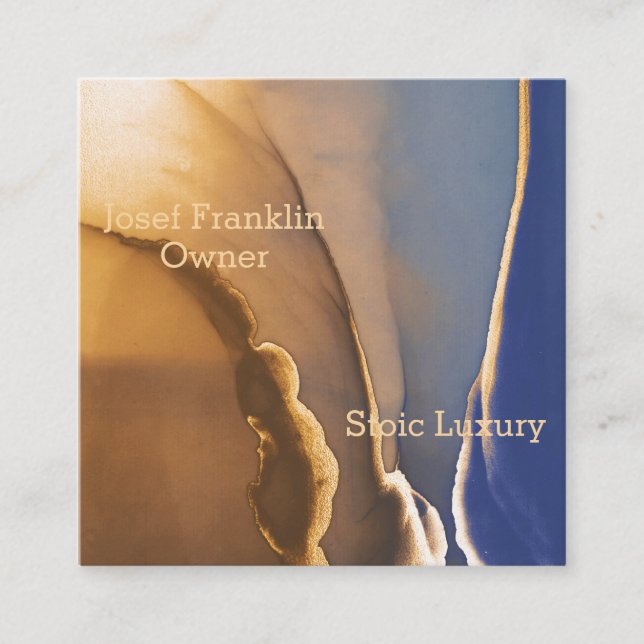 Cartão De Visita Quadrado Tinta Dourada e Azul Contemporânea (Frente)
