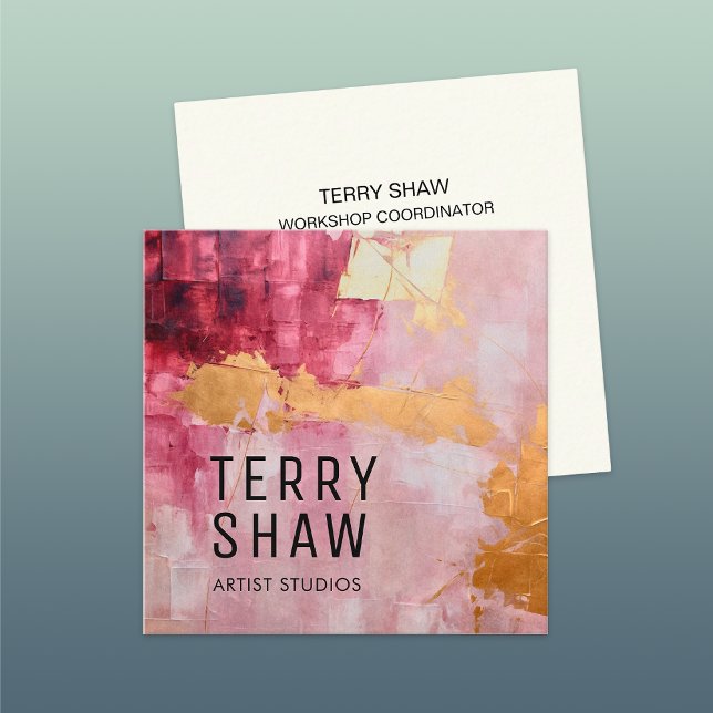 Cartão De Visita Quadrado Tinta Dourada rosa abstrato Burgundy (Criador carregado)