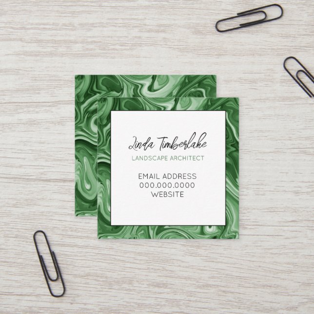 Cartão De Visita Quadrado Tinta marmoreada - Preto Verde-Chic PERSONALIZADO (Frente/Verso In Situ)