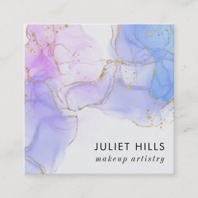 Cartão De Visita Quadrado Tinta rosa, púrpura e azul de álcool (Frente)