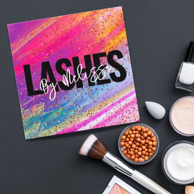 Cartão De Visita Quadrado Típica Trendência Artista Makeup (Trendy Typography Beauty Makeup Artist Lashes Square Business Card)