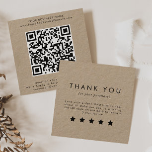 Cartão De Visita Quadrado Tipografia Chic Papel Kraft Código QR Deixe Uma Re