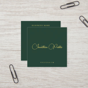 Cartão De Visita Quadrado Tipografia de texto dourado verde escuro elegante