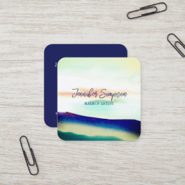 Cartão De Visita Quadrado Tipografia do Abstrato Azul e Torquoise Modernos