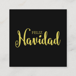 Cartão De Visita Quadrado Tipografia em Espanhol Feliz Natal sobre Preto