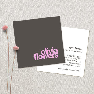 Cartão De Visita Quadrado Tipografia Rosa Simples Taupe Brown