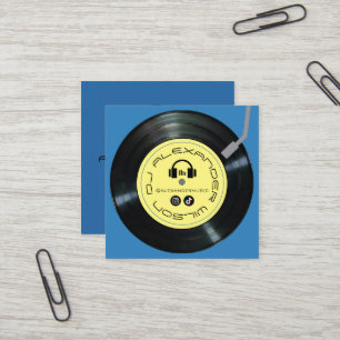 Cartão De Visita Quadrado Toca-discos DJ Azul Céu