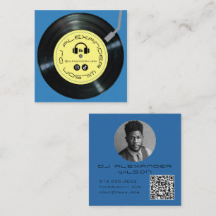 Cartão De Visita Quadrado Toca-discos DJ Azul Céu Foto QR