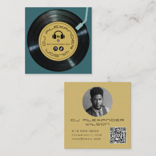 Cartão De Visita Quadrado Tocador de Vinil DJ Midnight Green Foto QR