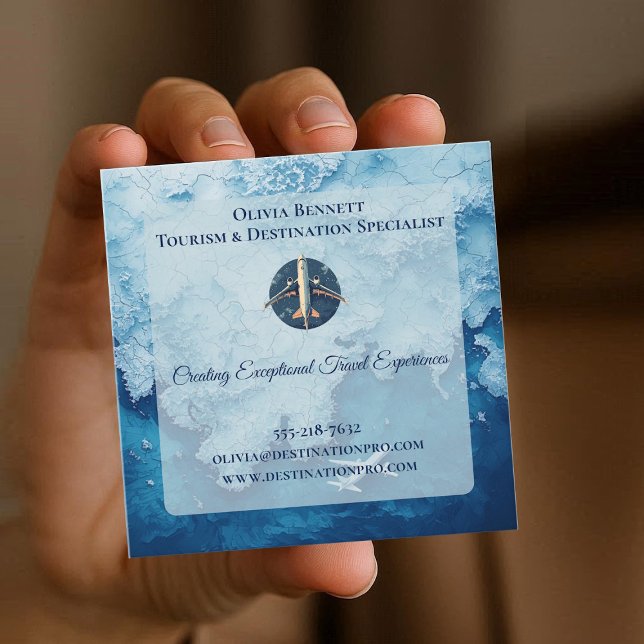 Cartão De Visita Quadrado Tourism Profession Blue Sea Map Company Logo QR  (Tourism Profession Blue Sea Map Company Logo QR Square Business Card)