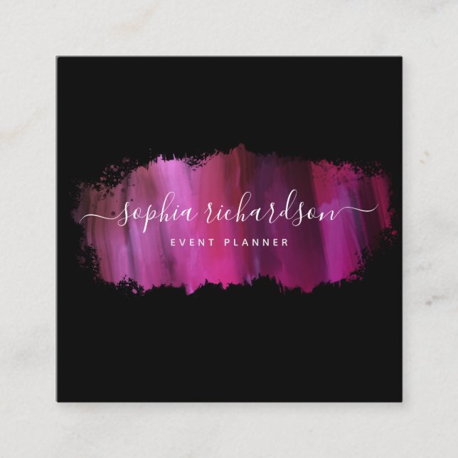 Cartão De Visita Quadrado Traço de Pincel Chic | Cinza-azul a preto (Frente)