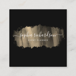 Cartão De Visita Quadrado Traço de Pincel Chic | Faux Dourado em preto