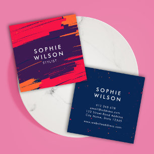 Cartão De Visita Quadrado Traços de Negrito Moderno Laranja Roxo-Rosa Vibra