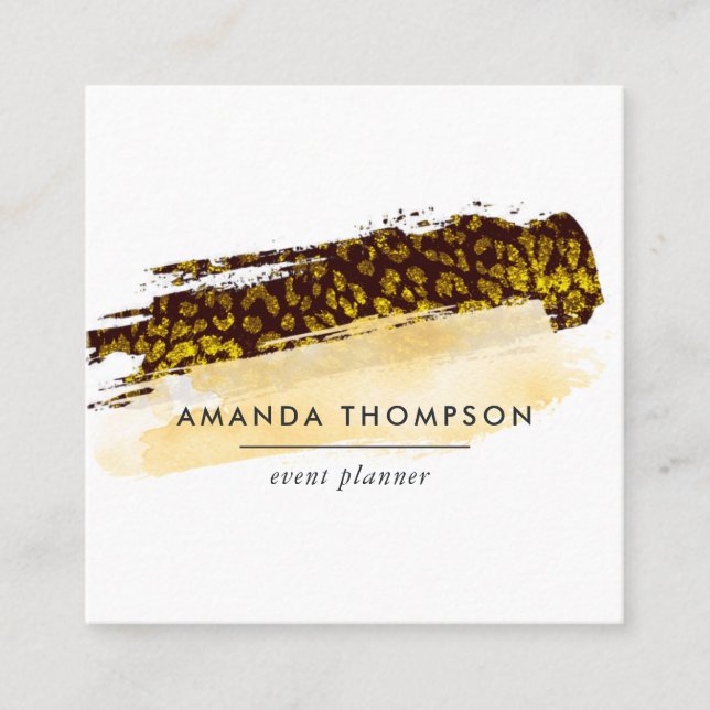 Cartão De Visita Quadrado Traços Dourados de Pincel de Chita (Frente)