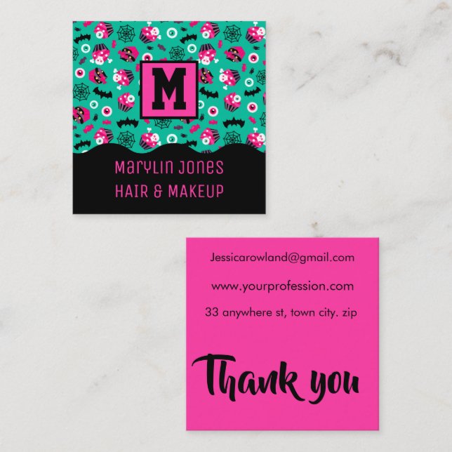 CARTÃO DE VISITA QUADRADO TRATADOS FALSOS HALLOWEEN (Frente/Verso)