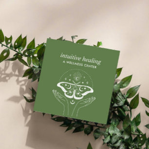 Cartão De Visita Quadrado Treinador de Yoga Espiritual Moth Terceiro Olho Mã