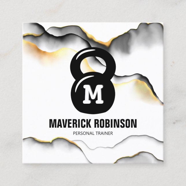 Cartão De Visita Quadrado Treinador em Malhação em Monograma Simples (Frente)