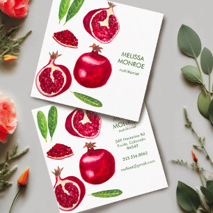 Cartão De Visita Quadrado Treinador Nutricionista Chef Pomegranates Fruta de