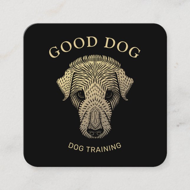 Cartão De Visita Quadrado Treinamento para Dog Trainer Dourado (Frente)