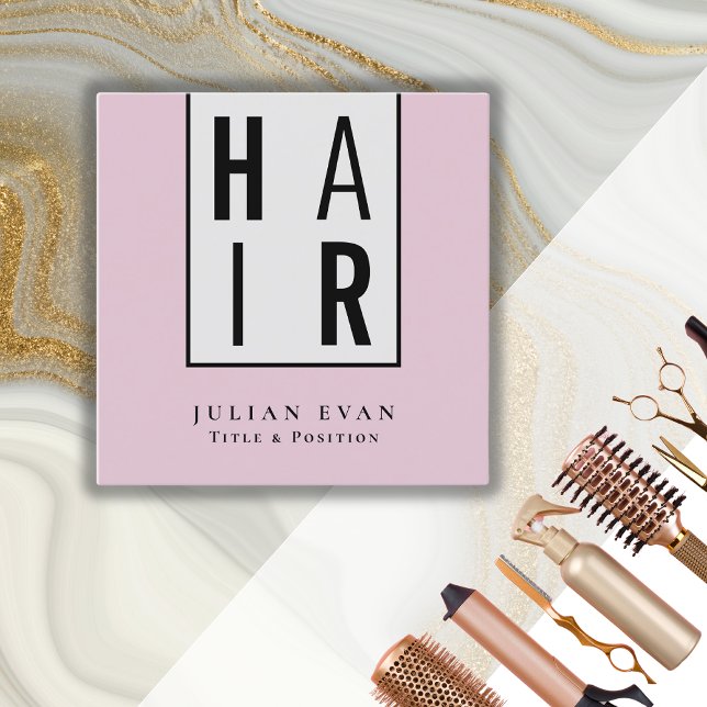 Cartão De Visita Quadrado Trendência Chic Black and Pink Hair Dresser (Criador carregado)