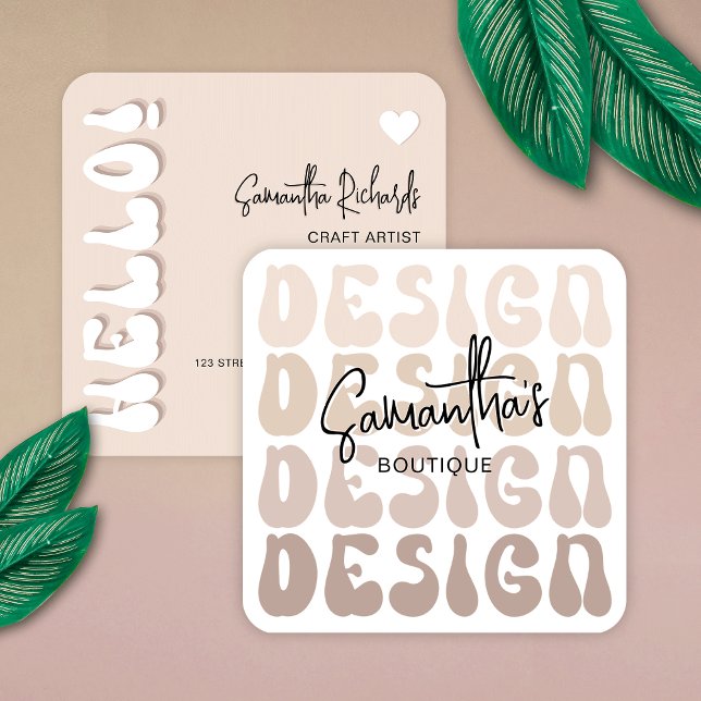 Cartão De Visita Quadrado Trendy Beige Crafter Handmade Artist Retro (Modern beige artist and designer business cards with retro fonts and trendy layout)