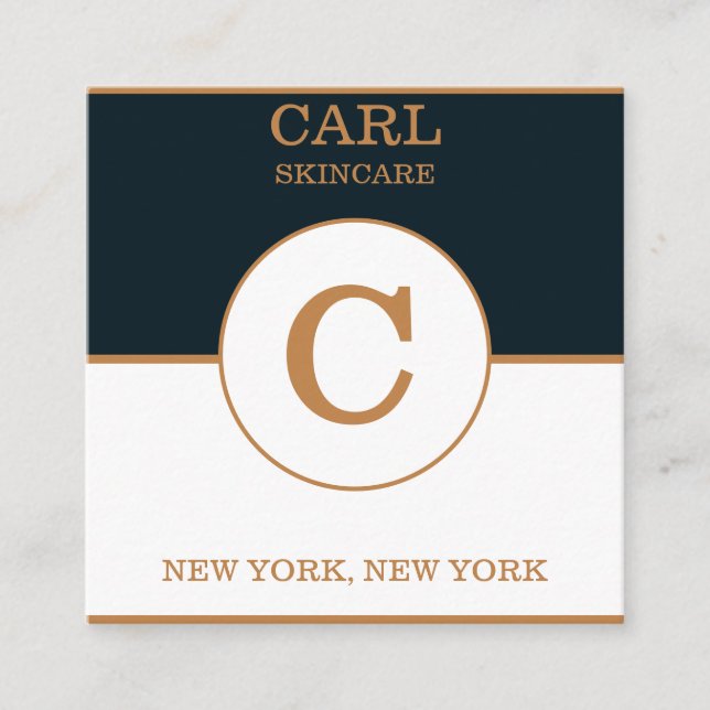 Cartão De Visita Quadrado Trendy Blue Goldish Beaut Monograma (Frente)