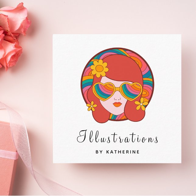 Cartão De Visita Quadrado Trendy Graphic Designer Illustrator Social Media (Criador carregado)