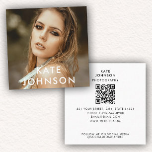 Cartão De Visita Quadrado Trendy Modern Cheio Foto QR Code Mídia Social