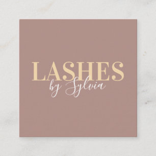 Cartão De Visita Quadrado Trendy pastel Brown gold lashes chic script font