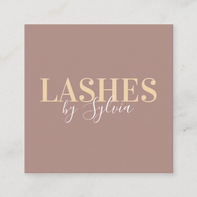 Cartão De Visita Quadrado Trendy pastel Brown gold lashes chic script font (Frente)