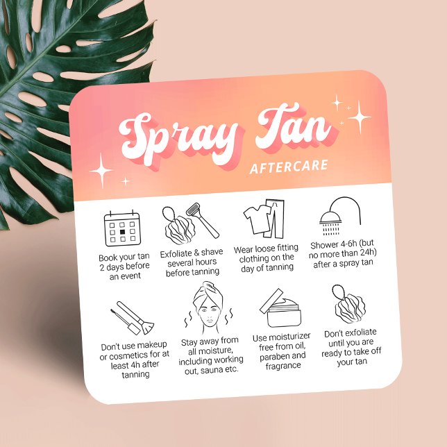 Cartão De Visita Quadrado Trendy Peach Groovy Spray Tan Aftercare Cards (spray tan prep + aftercare instructions cards in trendy groovy style with your logo and custom text)
