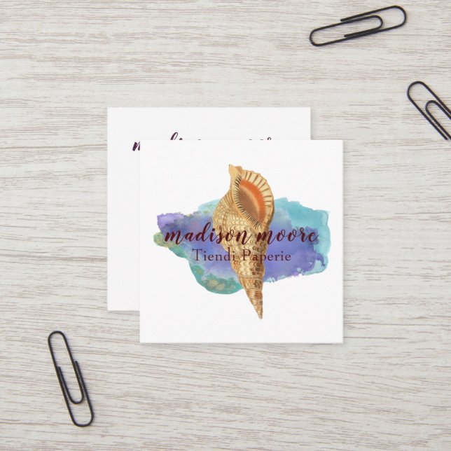 Cartão De Visita Quadrado Trendy Seashell (Frente/Verso In Situ)