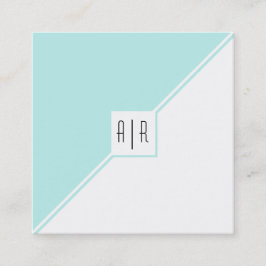 Cartão De Visita Quadrado Triângulos brancos, azuis e monogramas modernos