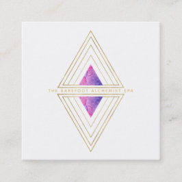 Cartão De Visita Quadrado *~* Triângulos Dourados brancos Alquimia geométr