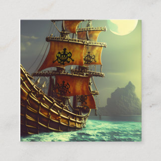 Cartão De Visita Quadrado Triptych do navio pirata Whimsical