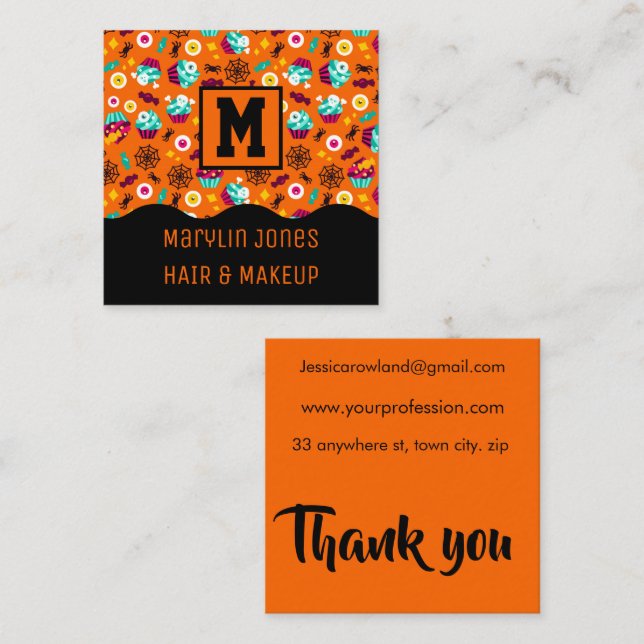 CARTÃO DE VISITA QUADRADO TRUQUE DE PESADELO OU TRATAMENTO DE FERRO (Frente/Verso)