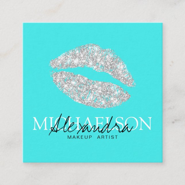 Cartão De Visita Quadrado Turquesa de assinatura do artista moderno (Frente)