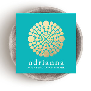 Cartão De Visita Quadrado Turquesa de Mandala, Círculo Dourado Moderno